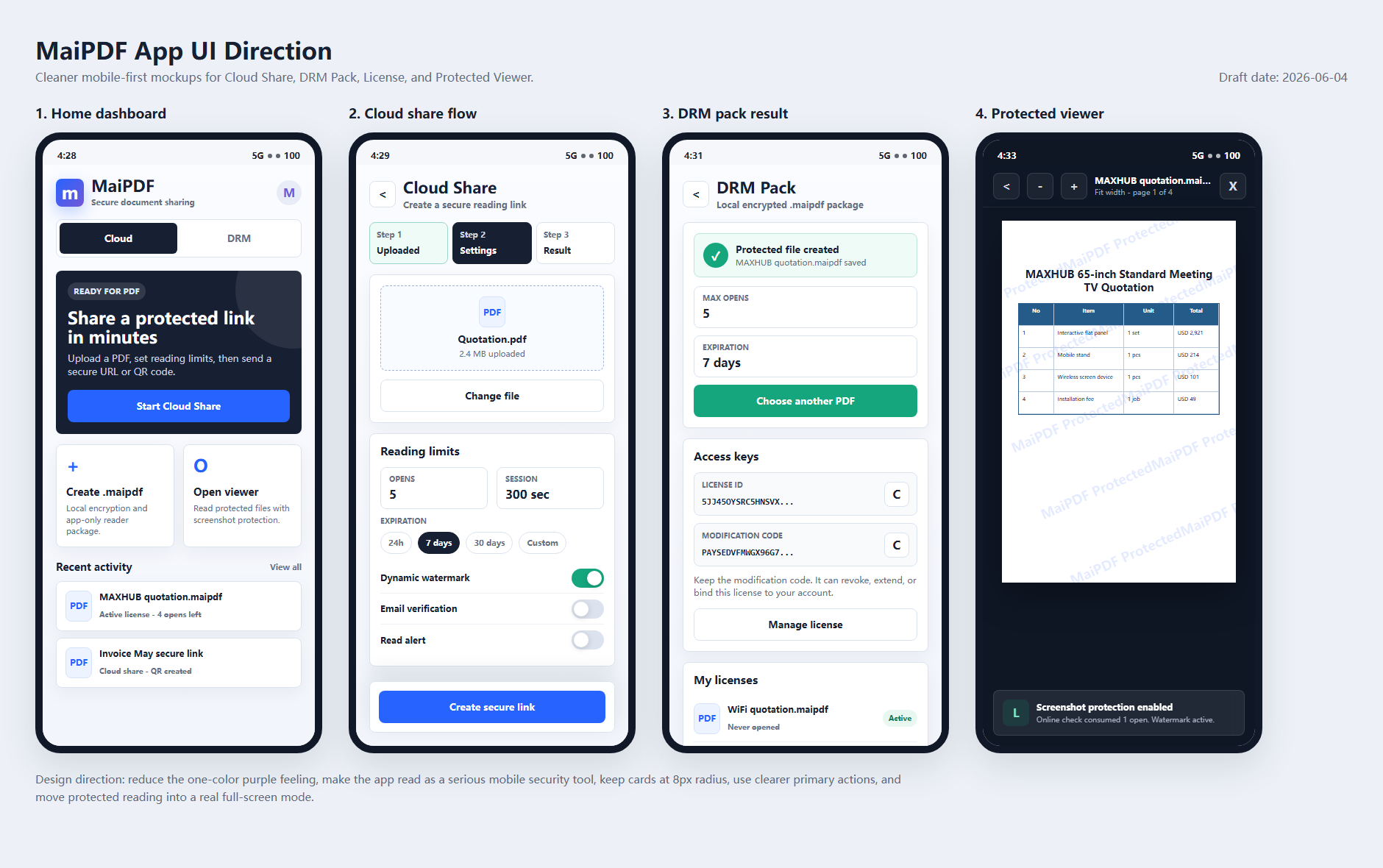 App overview screen for MaiPDF App DRM