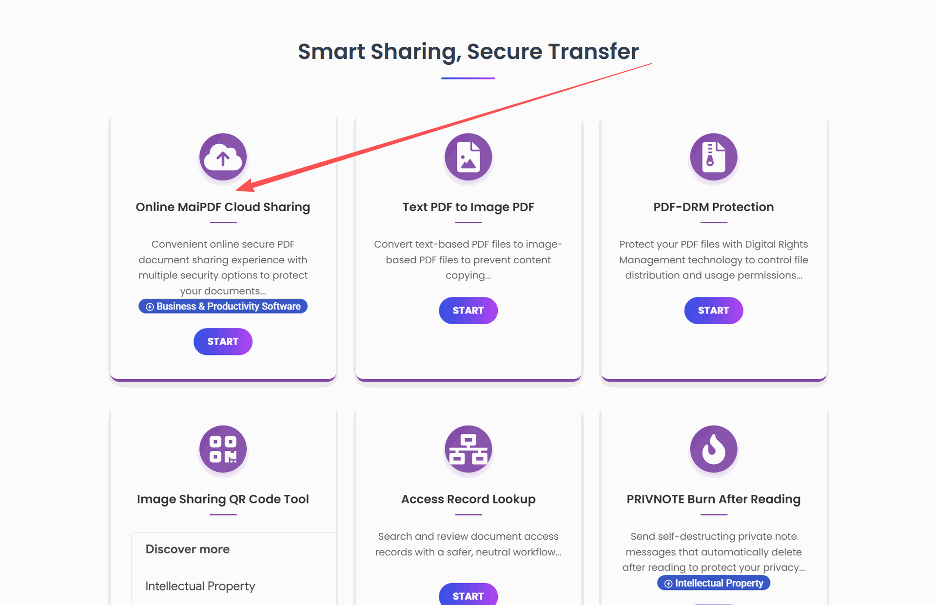 MaiPDF upload page — choose a file to share online