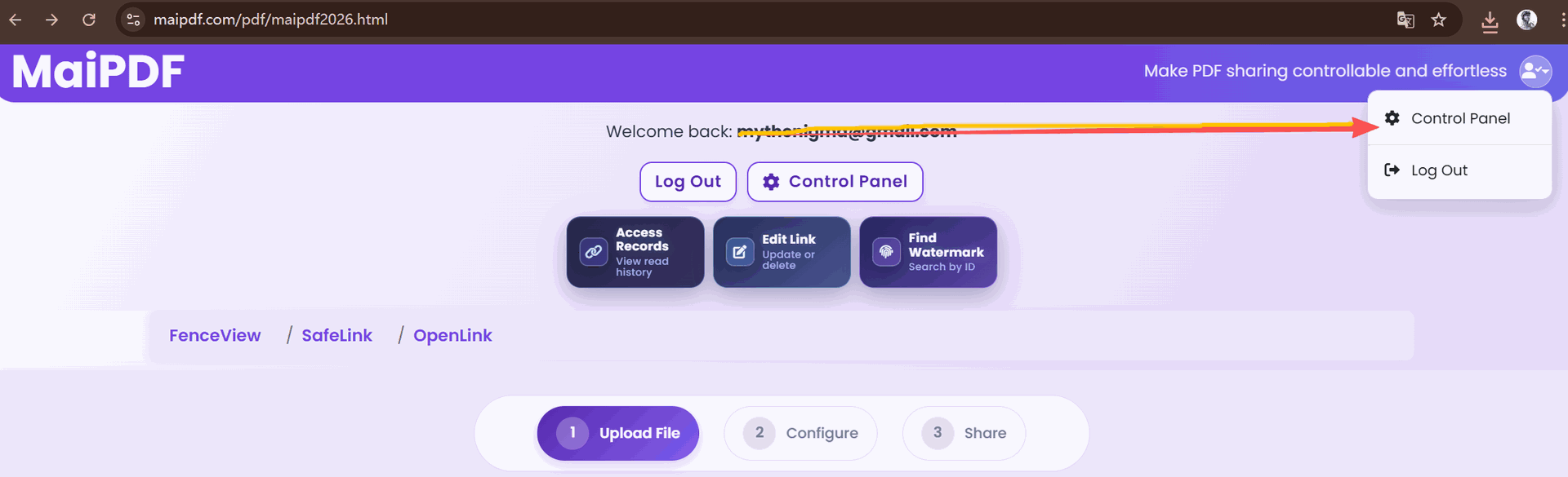 MaiPDF control panel for document management