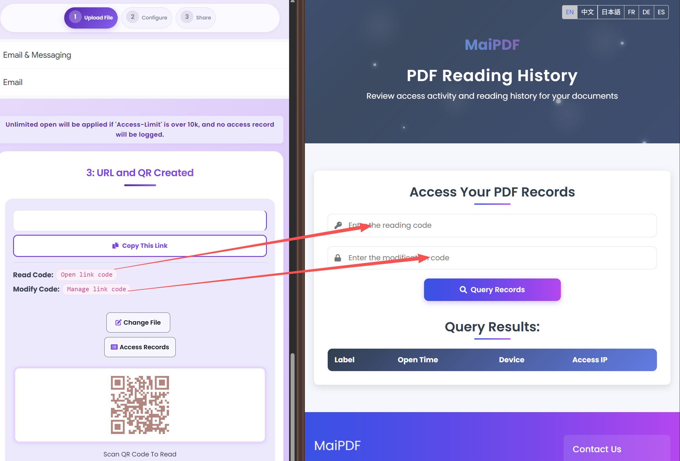 How to use read code and modification code to check PDF access records